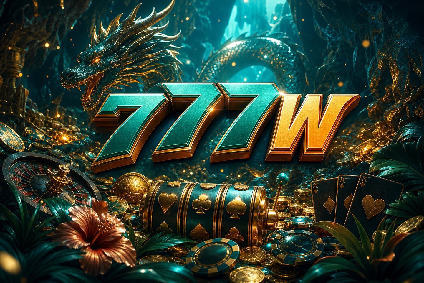 Tampilan antarmuka Golden Empire di 777W dengan label menu dan ikon hadiah